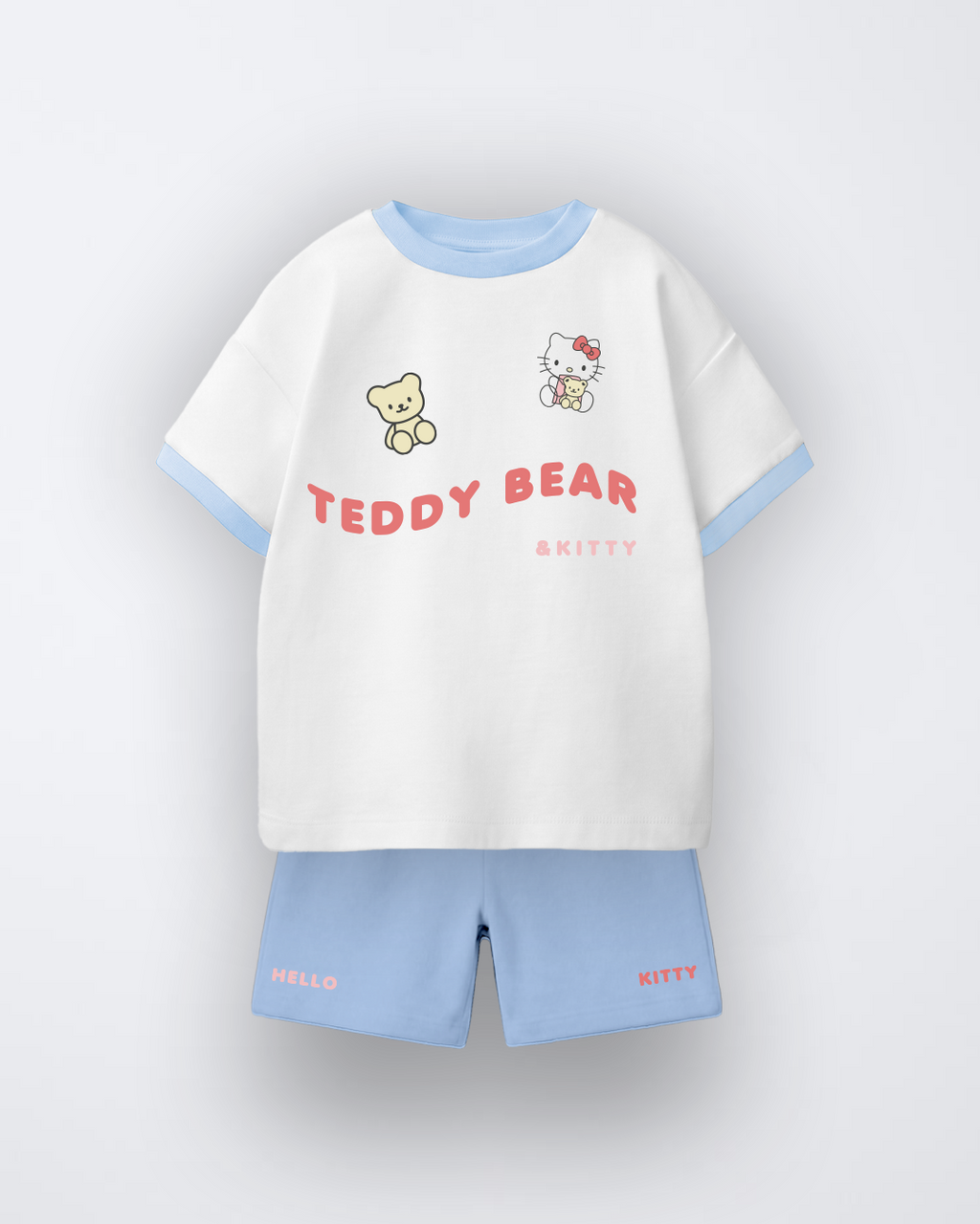 TEDDY BEAR X HELLO KITTY T-SHIRT AND SHORTS SET