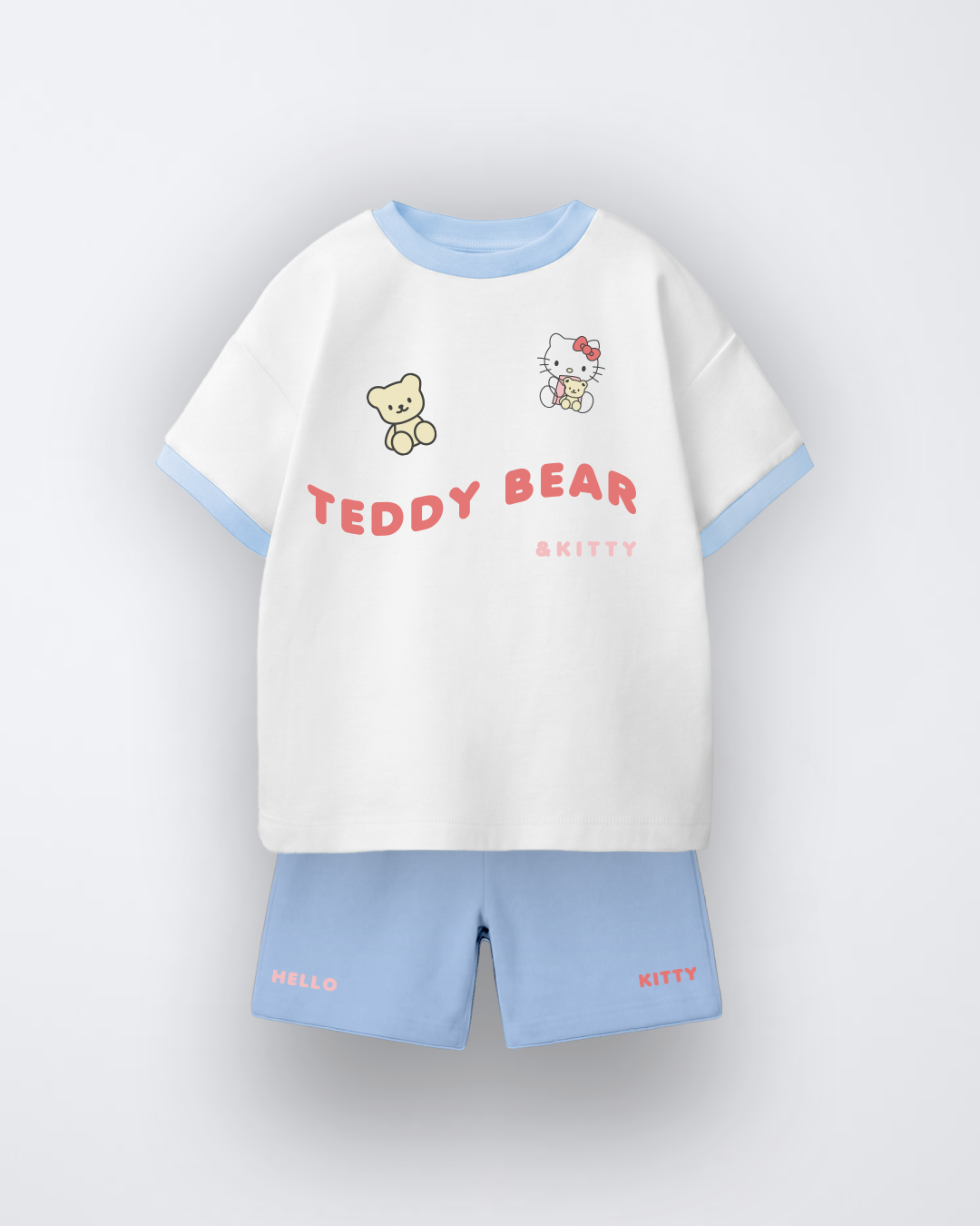 TEDDY BEAR X HELLO KITTY T-SHIRT AND SHORTS SET